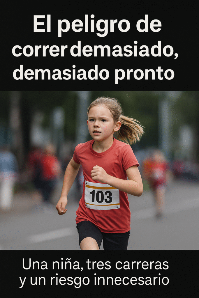Niña corriendo — reflexión sobre los riesgos de entrenar demasiado pronto.